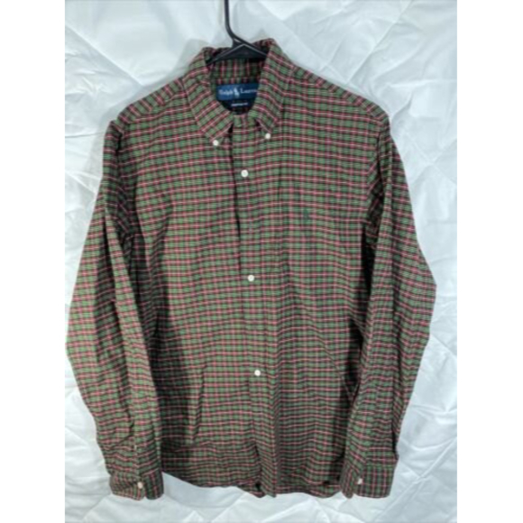 Ralph Lauren Shirt Mens Medium Long Sleeve Red Plaid Custom Fit Button Down - Picture 1 of 4